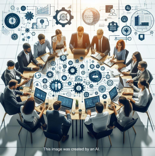 AI generated image showing business people at a round table working together