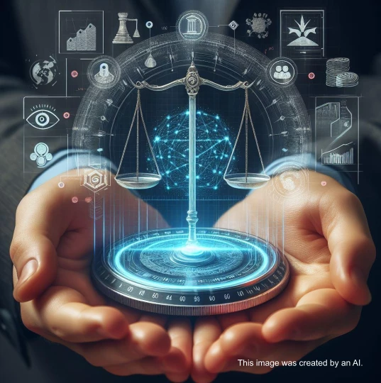 AI generated image of hands holding a scale