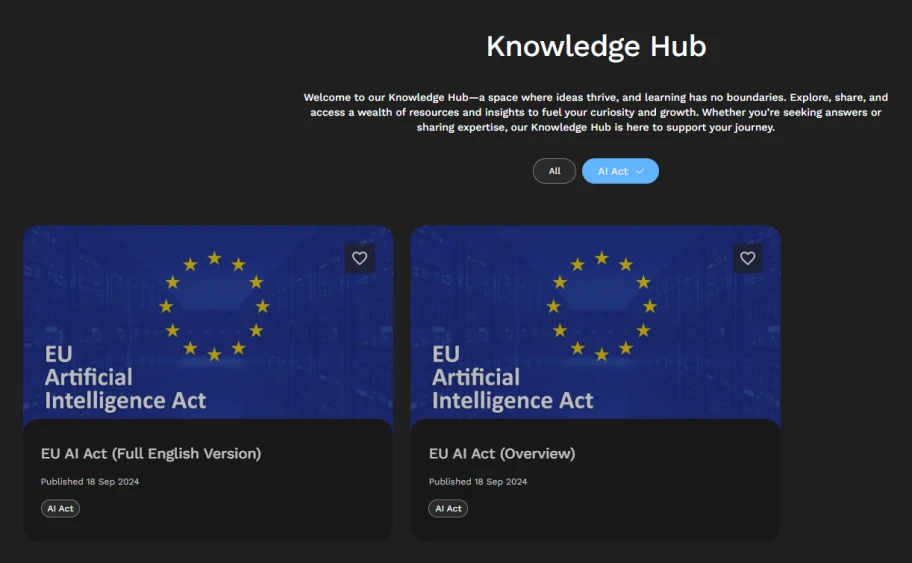 Overview of the articles about the EU AI Act in the knowledge hub in the GenAIxy