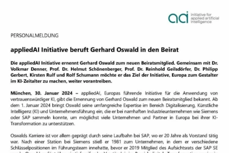 PM applied AI Initiative beruft Gerhard Oswald in den Beirat Seite 1
