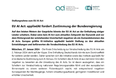 Pressemitteilung applied AI Stellungnahme zum EU AI Act Seite 1