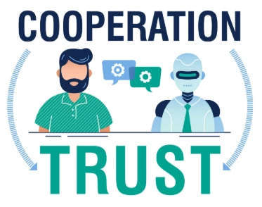 Cooperation and trust written in bold with arrows on the side
